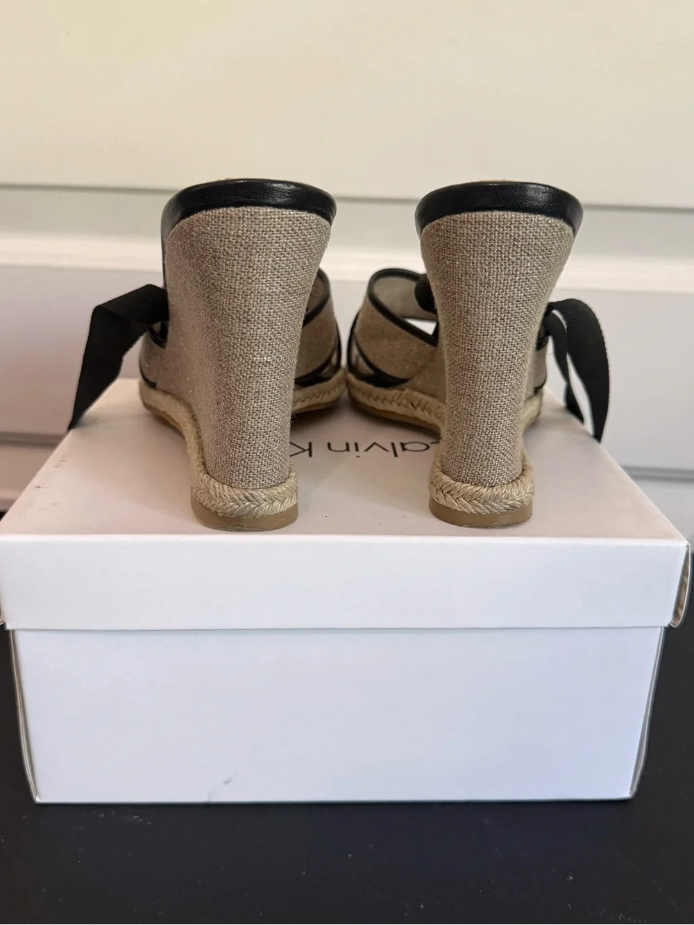 Calvin Klein Natural and Black Espadrille Slide Sandals
